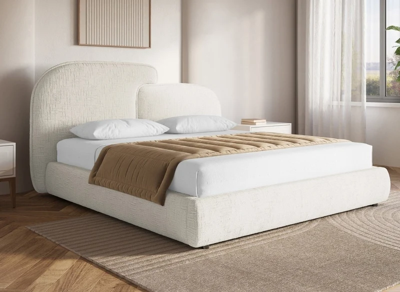 Cama de almacenaje MILENA de terciopelo jaspeado beige de 180x200 cm