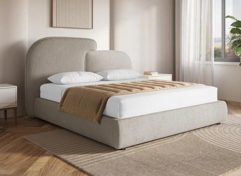Cama de almacenaje MILENA de 160x200 cm en terciopelo jaspeado color topo
