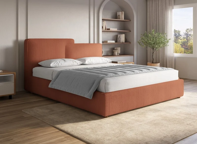 Cama de almacenaje ZELIA de 160x200 cm en pana color terracota