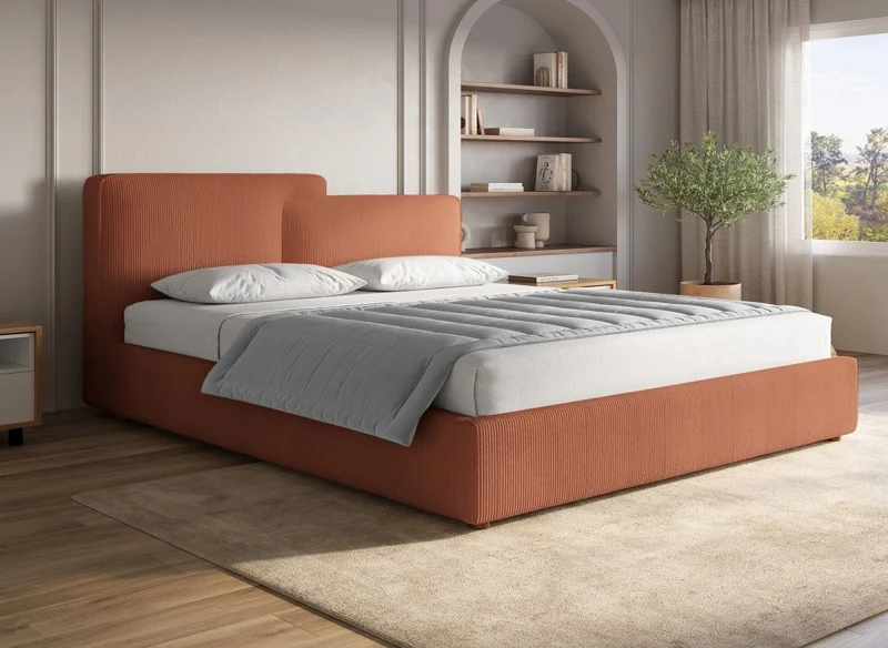 Cama de almacenaje ZELIA de 180x200 cm en pana color terracota
