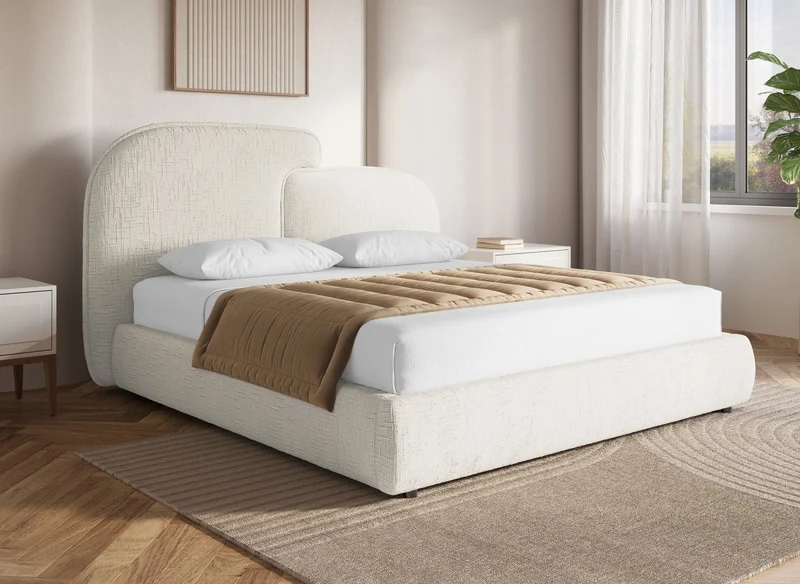 Cama de almacenaje MILENA de terciopelo jaspeado beige de 160x200 cm