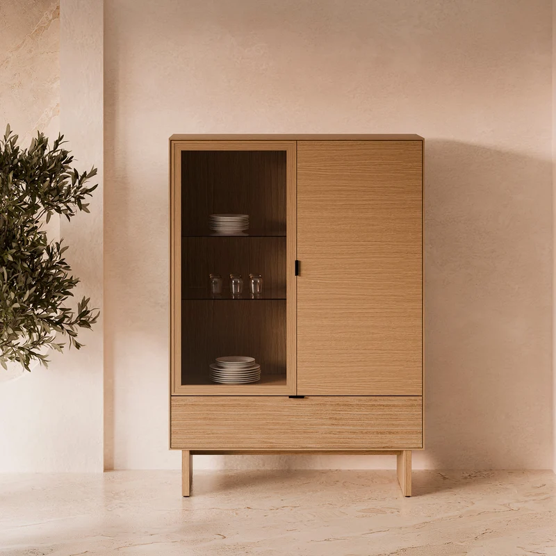 Vitrina baja Tulsa roble 100 cm con patas de madera