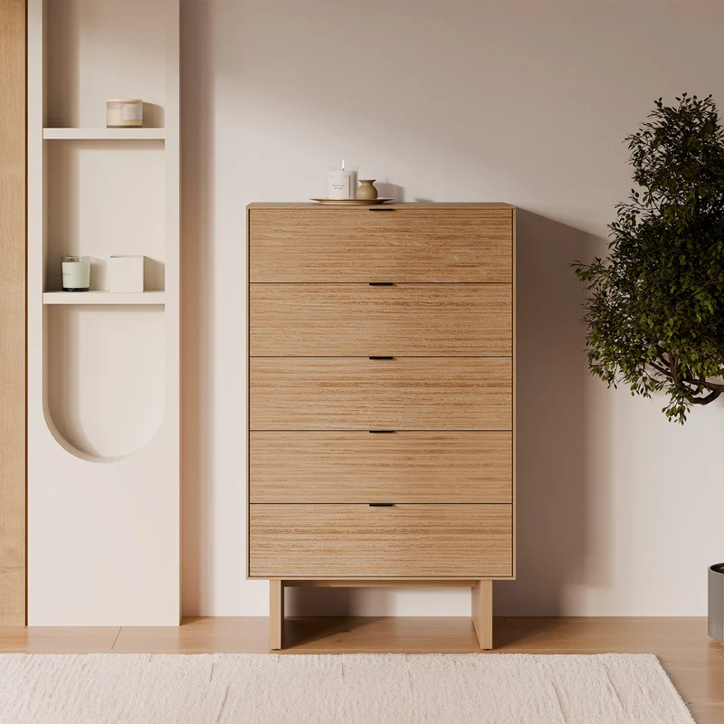 Sinfonier Tulsa roble con 5 cajones y patas de madera