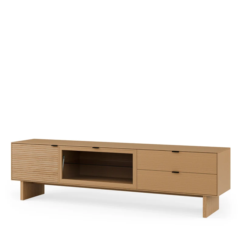 Mueble TV Tulsa roble 200 cm con puertas y cajones, patas de madera