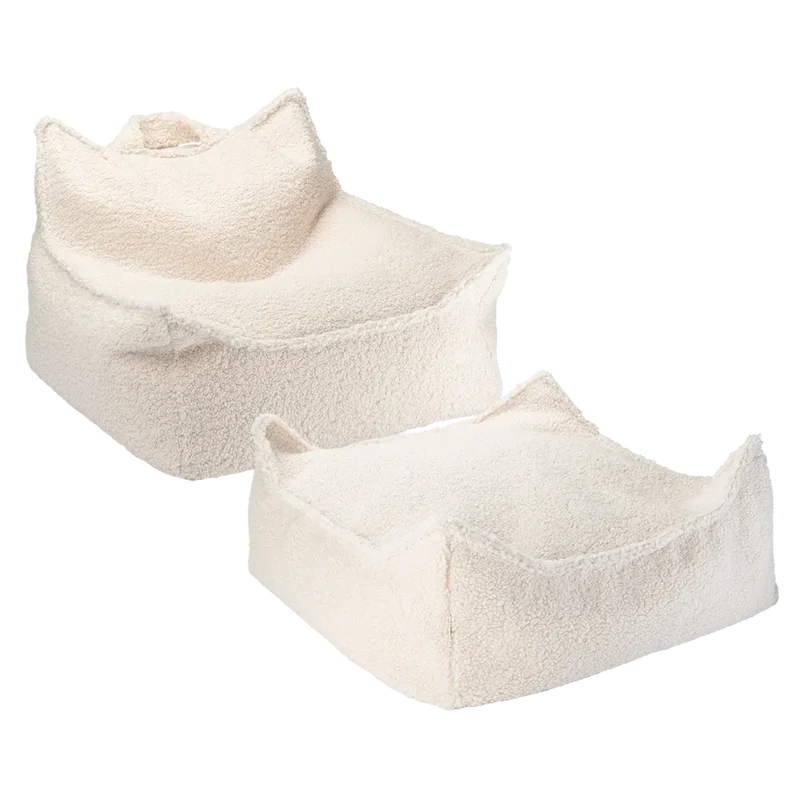 Set Puf Infantil Silla + Cuadrado de Borreguillo Blanco Crema