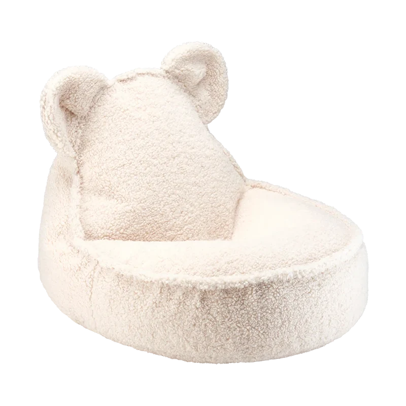 Puf Infantil Osito de Borreguillo Blanco Crema
