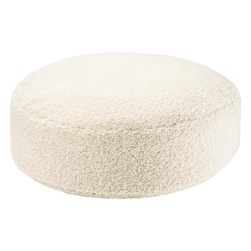 Puf Redondo de Borreguito Blanco Crema