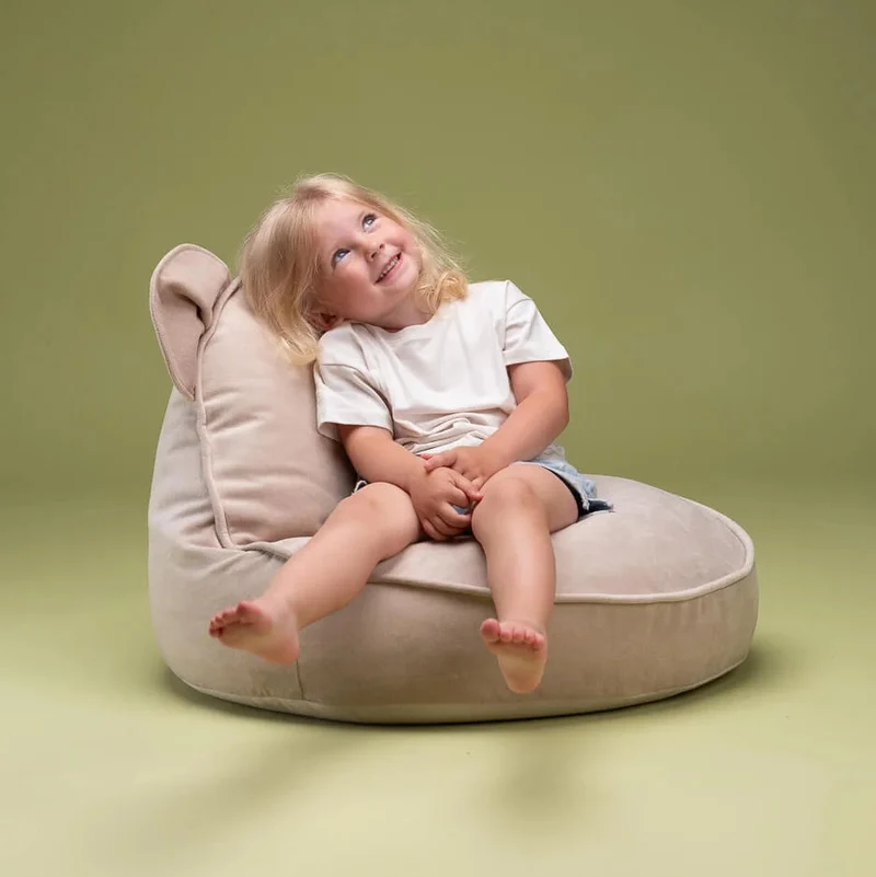 Puf Infantil Osito de Terciopelo Beige