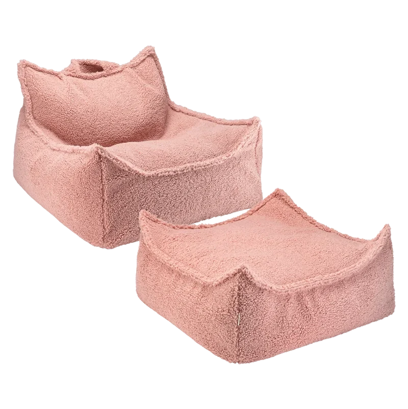 Set Puf Infantil Silla + Cuadrado de Borreguillo Rosa