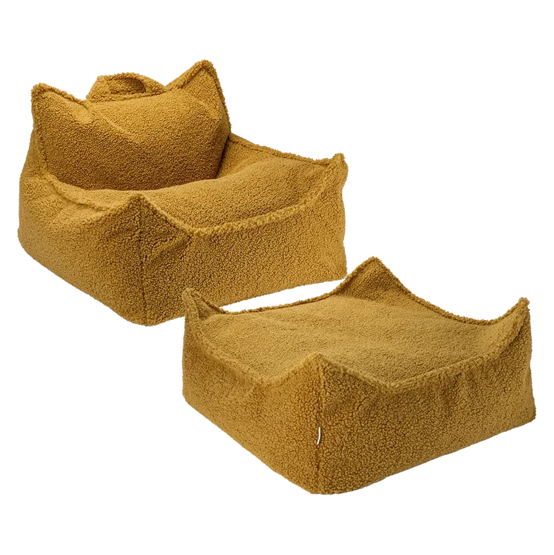 Set Puf Infantil Silla + Cuadrado de Borreguillo Marrón