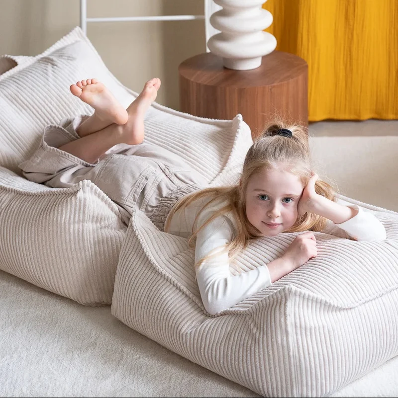 Puf Infantil Silla de Pana Blanco Crema