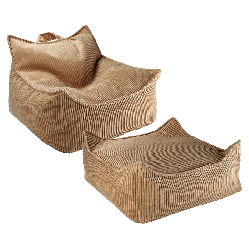 Set Infantil Sillón + puf Cuadrado de Pana Marrón