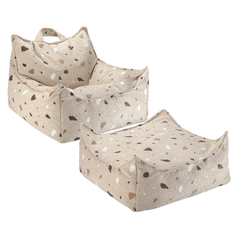 Set Puf Infantil Silla + Cuadrado de Bouclé & Chenilla Terrazo Beige