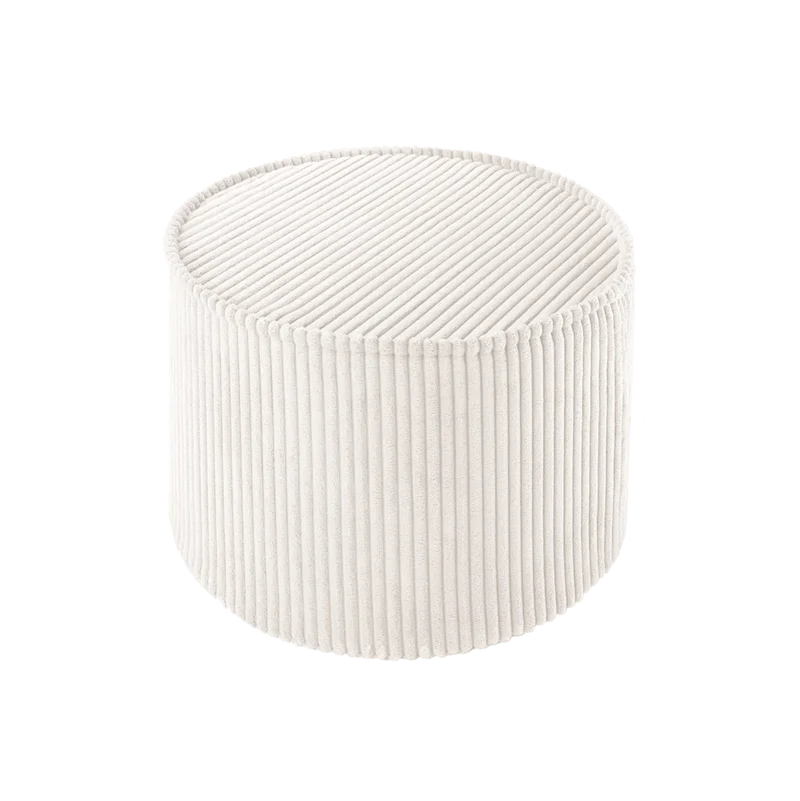 Puf Asiento Redondo de Pana Blanco Crema