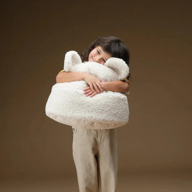 Cojín con Bolsillo Osito de Peluche Blanco Crema