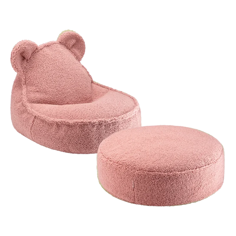 Set Puf Infantil Osito + Redondo de Borreguito Rosa