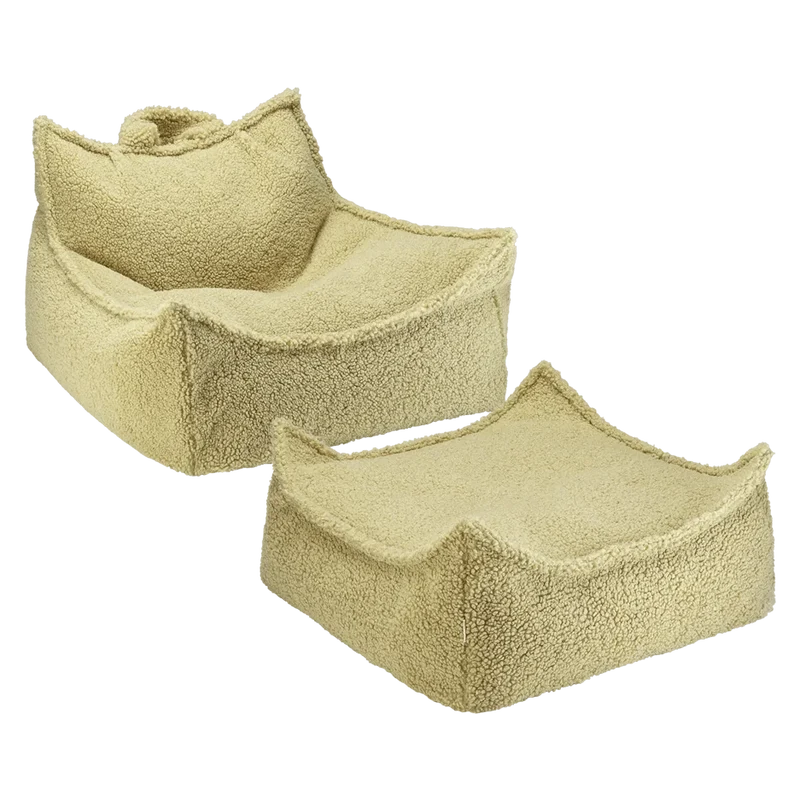 Set Puf Infantil Silla + Cuadrado de Borreguillo Verde