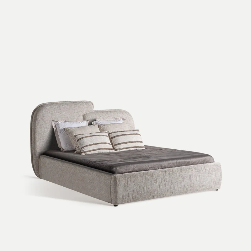 Cama Tapizada Verna Gris Jaspeado - Colchón 150