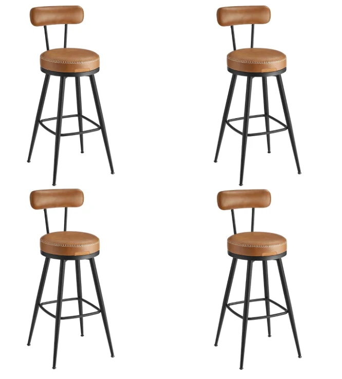VASAGLE Taburetes de Bar Giratorias 360°, Juego de 4, Altura 101 cm