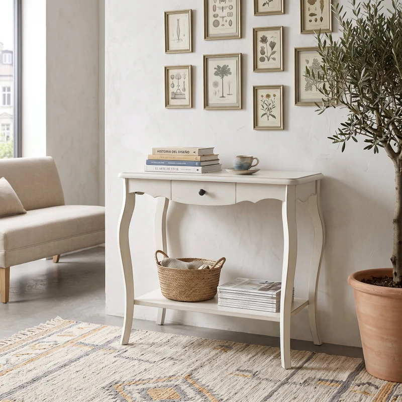 CONSOLA RECIBIDOR 79x38 Cm EN MADERA DE ABETO BLANCO DECAPE JANA