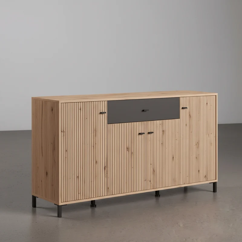 APARADOR RECTANGULAR 170x40 cm EN ROBLE ARTISAN CON CAJON ANTRACITA GRAN AVIGNON