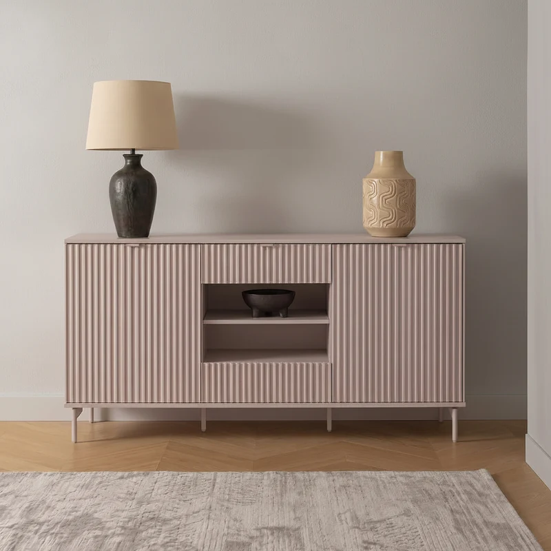 APARADOR RECTANGULAR 163x40 cm EN CASHMERE CON PATAS METALICAS CAPRI