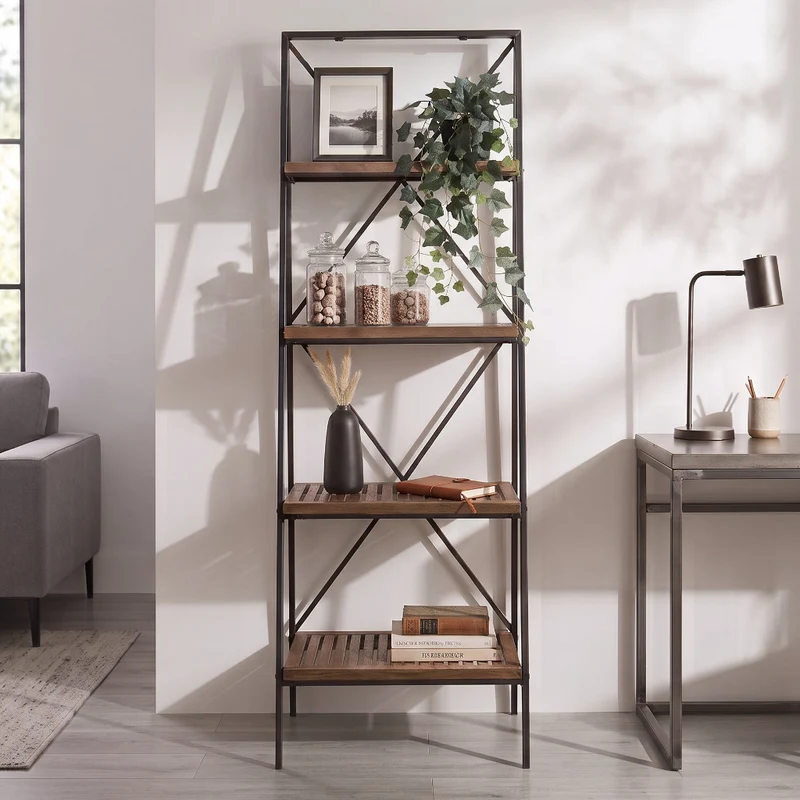 ESTANTERIA ESCALONADA 74x80 cm EN MADERA ABETO RUSTICA Y METAL MELTRIC