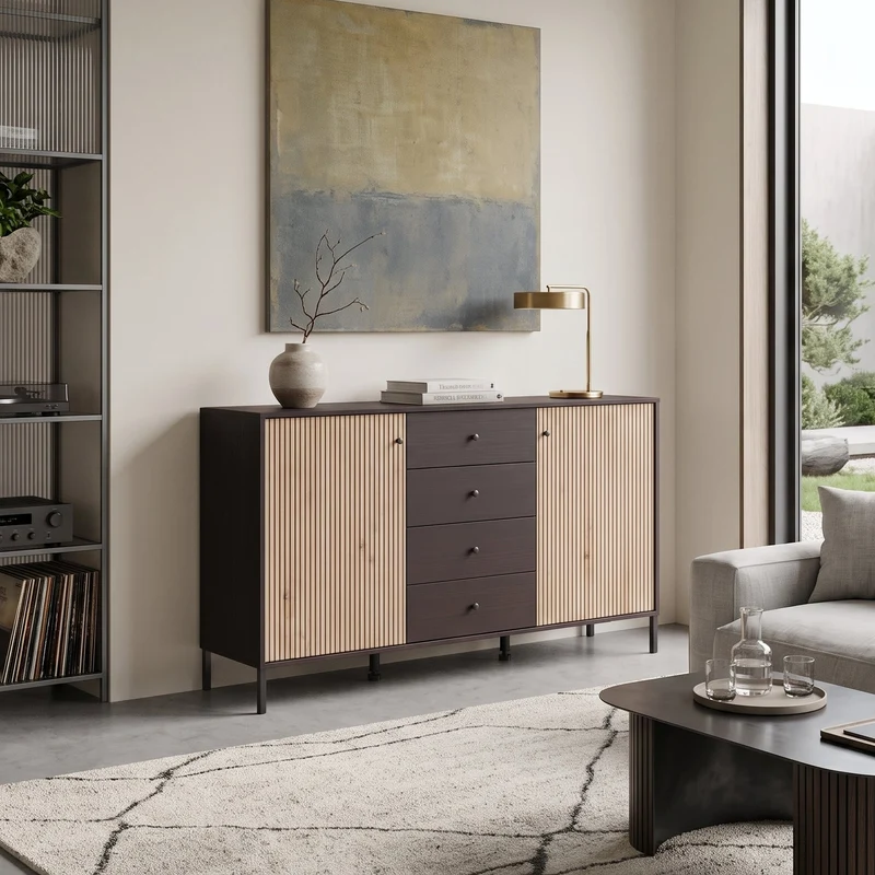 APARADOR RECTANGULAR 157x40 cm EN ROBLE ARTISAN Y WENGUE AQUITANIA