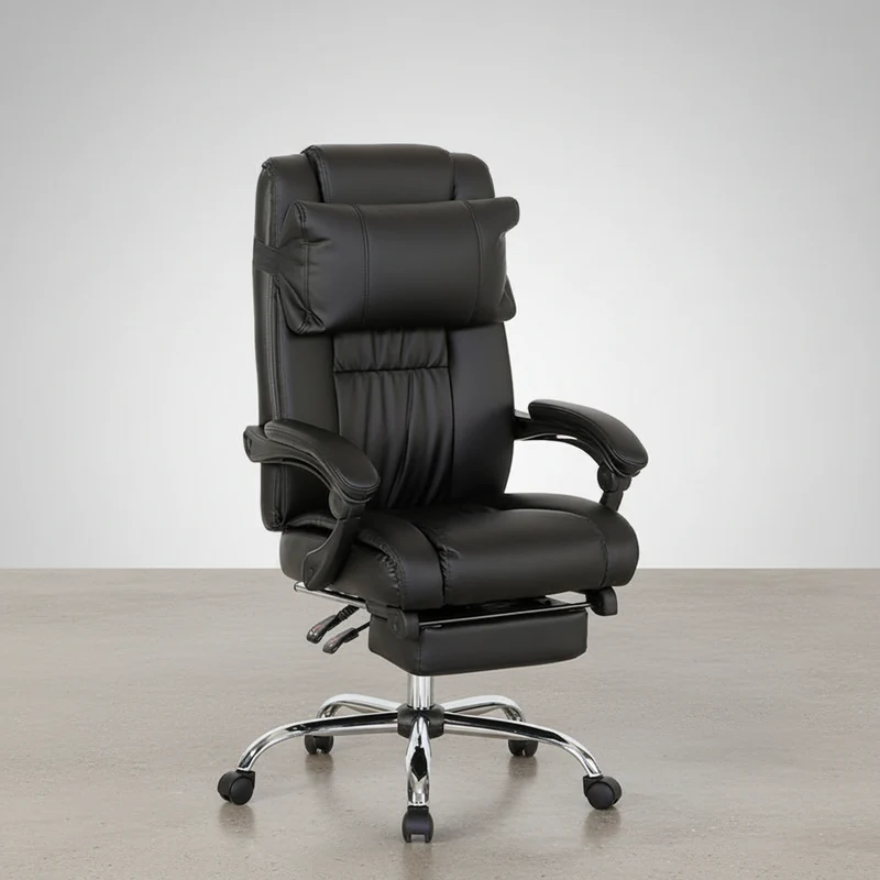 SILLA OFICINA RECLINABLE CON REPOSAPIES EXTRAIBLE TAPIZADA POLIPIEL NEGRA SAMANTA