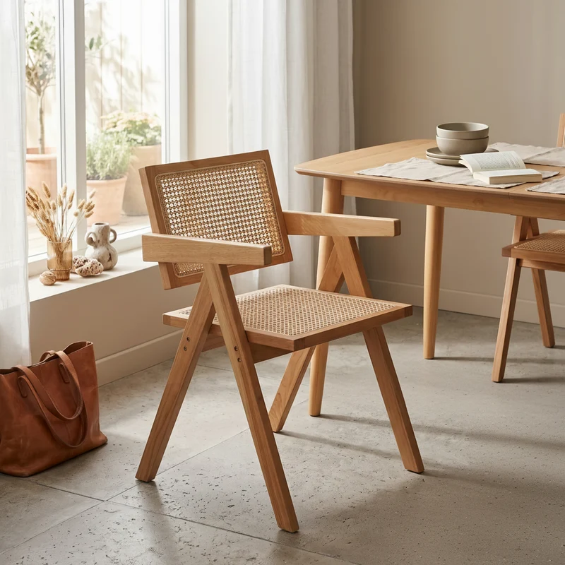 PACK 2 SILLAS DE COMEDOR CON REPOSABRAZOS EN ROBLE Y RATAN CUZCO
