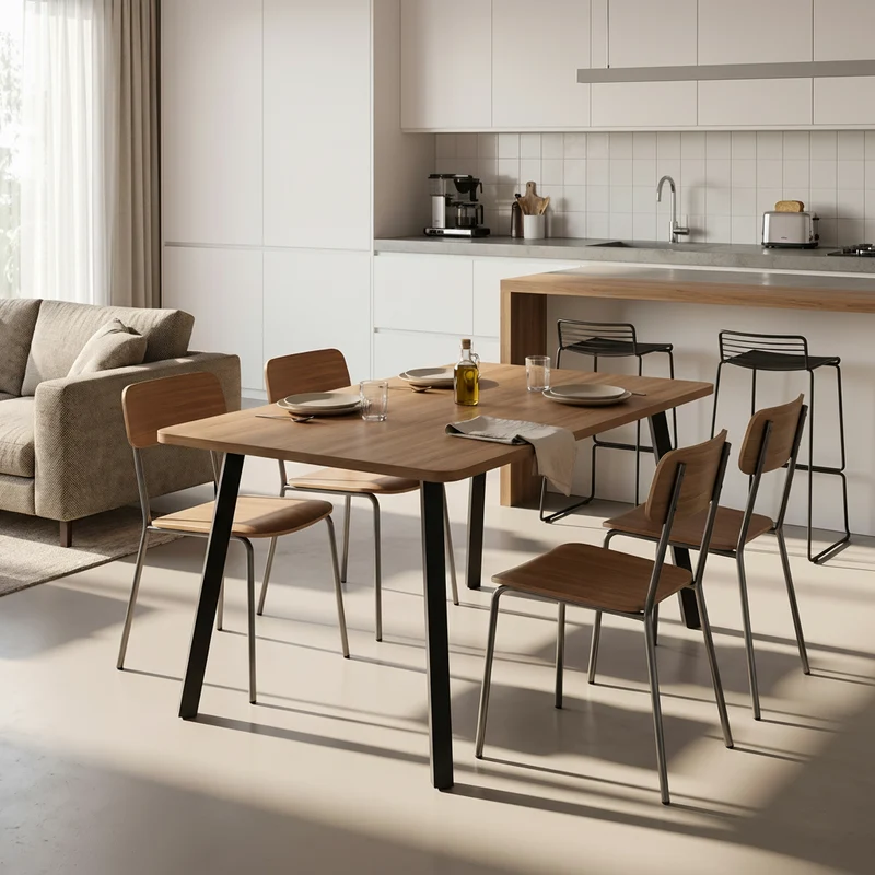 MESA DE COMEDOR RECTANGULAR 120X80 cm EN ROBLE Y METAL CIRCE