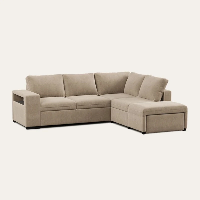 Sofá-cama de canto de 4 lugares com puff e arrumação extra – Zurie