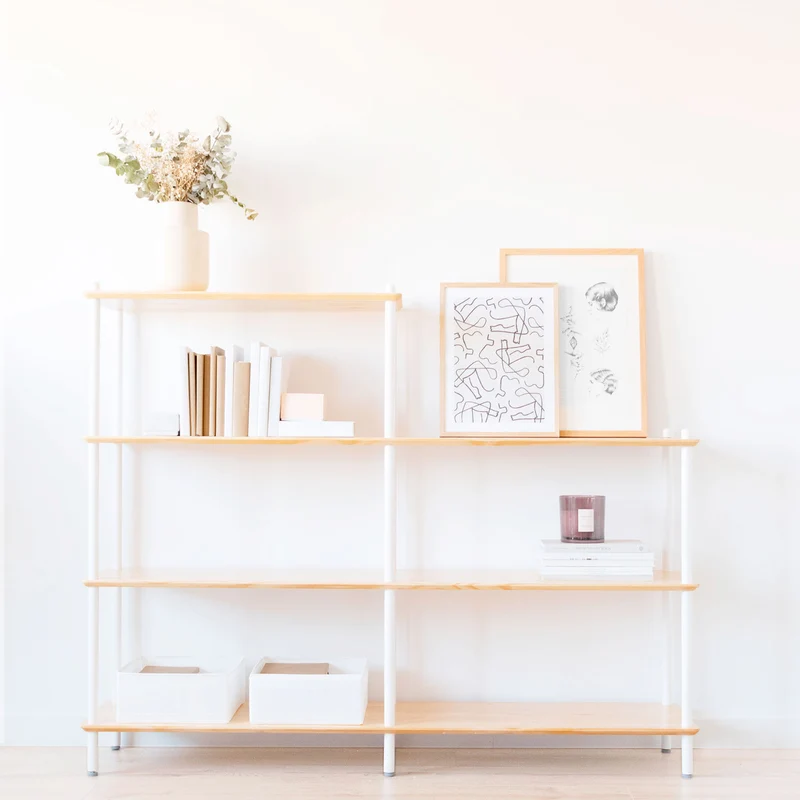 Estantería de balda blanca y madera 154 personalizable