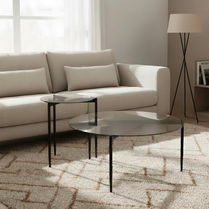 SET 2 MESAS DE CENTRO CRISTAL EVER (Ø80 Cm - Ø50 Cm)