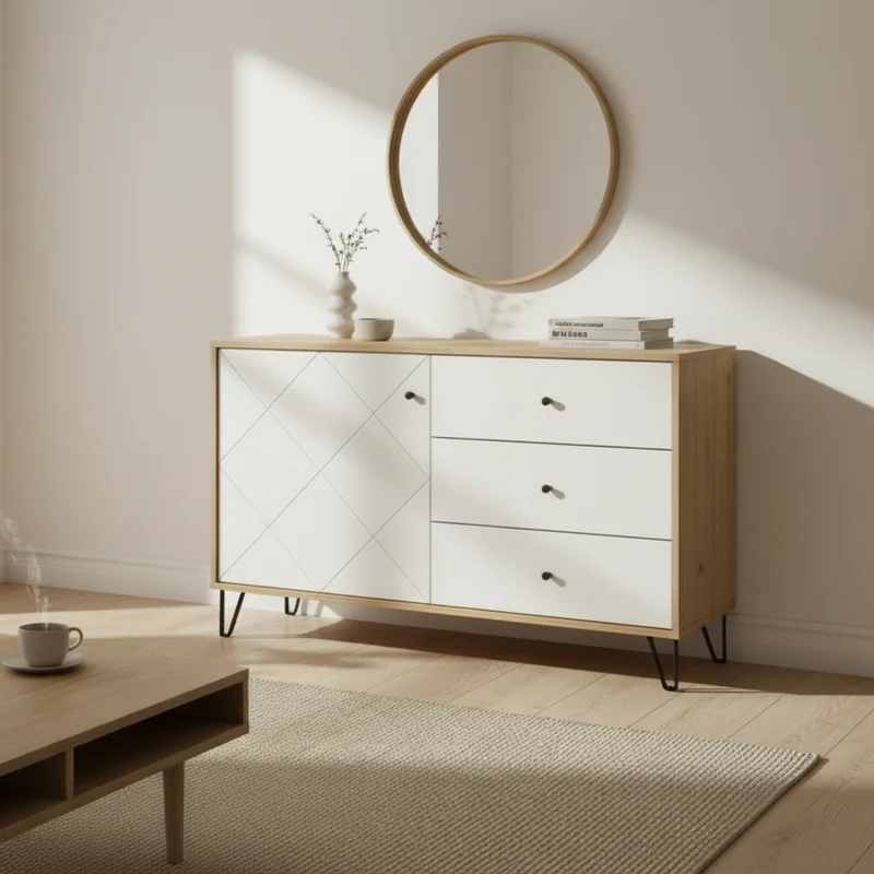APARADOR RECTANGULAR 123x40cm EN ROBLE Y BLANCO SUECIA
