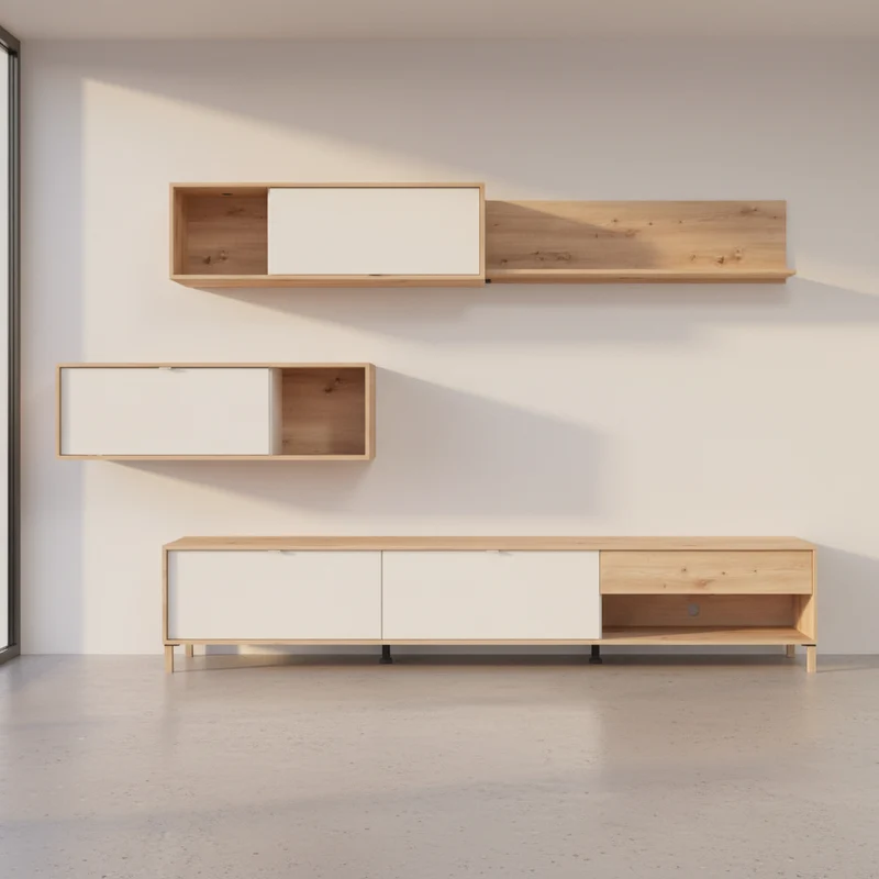 MUEBLE SALÓN 3 MODULOS EN ROBLE ARTISAN Y BLANCO BERGEN