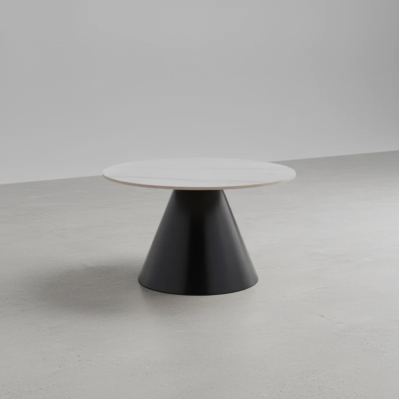 MESA DE CENTRO REDONDA (Ø70 Cm) CON BASE METAL NEGRO Y EFECTO MARMOL DALY