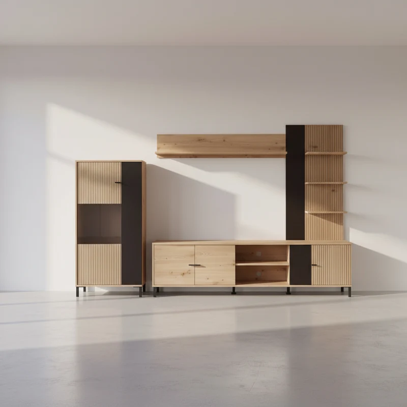 MUEBLE DE SALÓN DE 2 MODULOS Y ESTANTES EN ROBLE ARTISAN AVIGNON