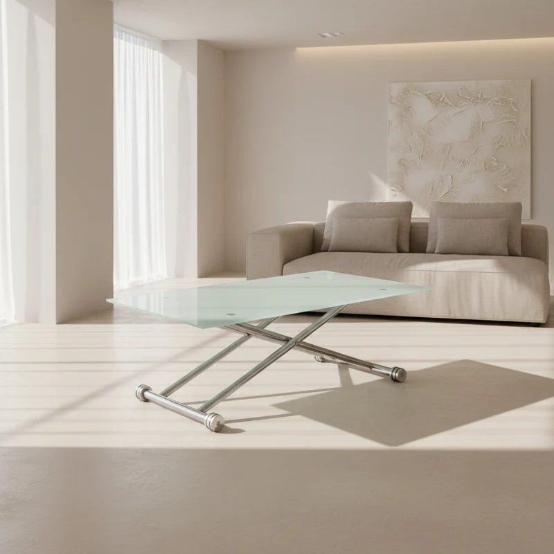 MESA DE CENTRO RECTANGULAR 120x70 cm ELEVABLE DE VIDRIO BLIND