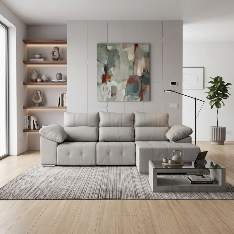 SOFA CHAISE LONGUE MOTORIZADO 3 PLAZAS EN TELA MOZART BOLT