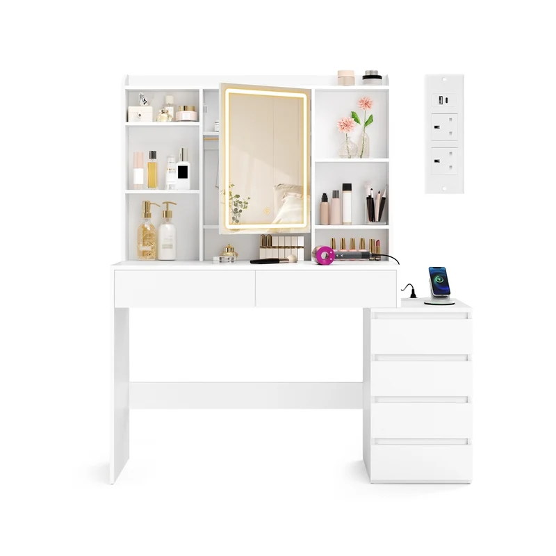 Kailyn Colección - Tocador con espejo y luces LED de brillo ajustable