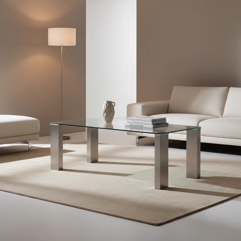 MESA DE CENTRO RECTANGULAR 110x55 cm EN VIDRIO Y ACERO CORINA