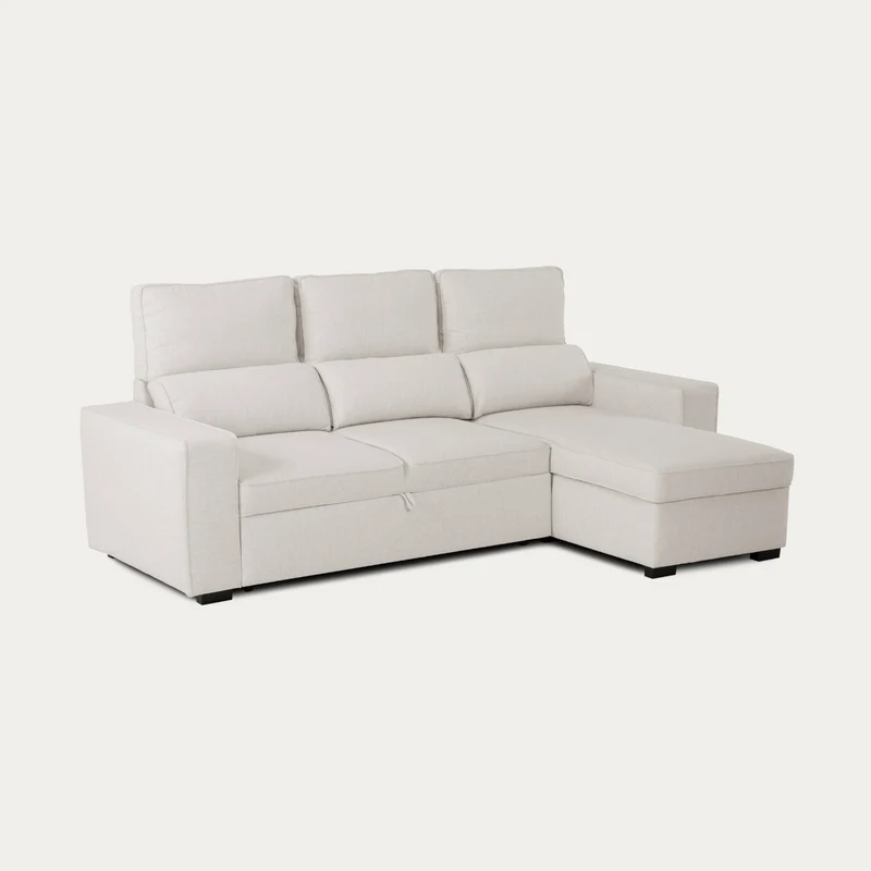 Sofá-Cama 4 Lugares com Chaise Longue Reversível e Arrumação - Harper