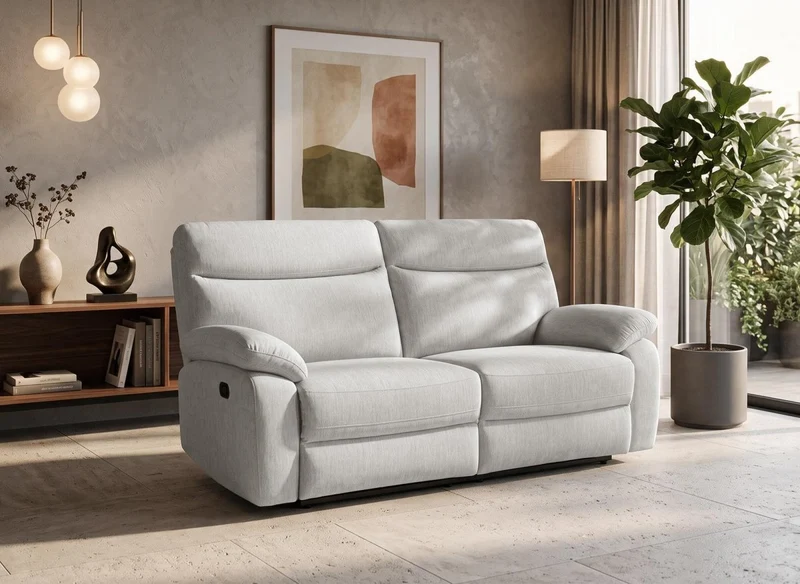 Sofá relax eléctrico de 3 plazas de terciopelo jaspeado beige KENDRA