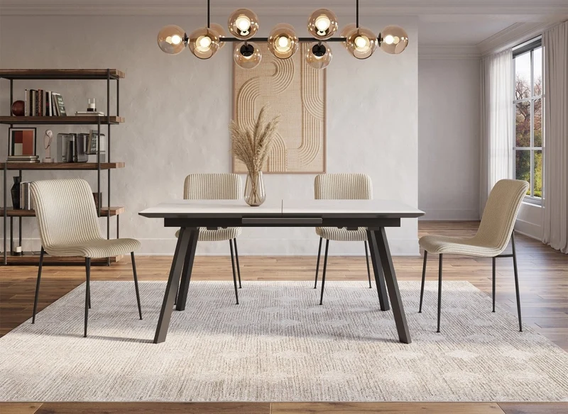 Mesa de comedor rectangular extensible ELYNE en cerámica blanca