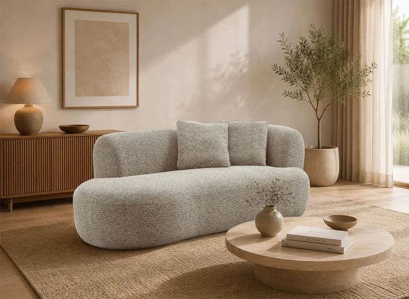 Sofá chaise longue URIEL de terciopelo textura topo - Esquina izquierda