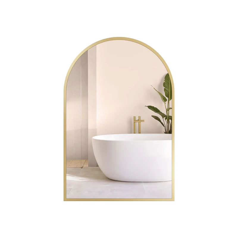 Espejo de baño arqueado con marco metálico