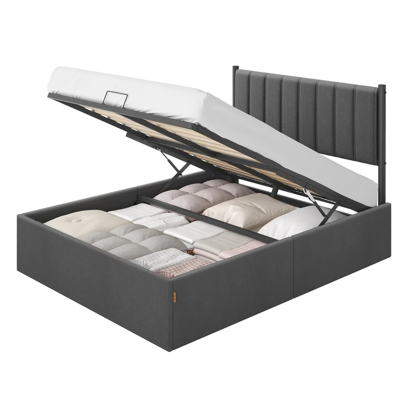 Cama plegable con cabecero hidráulico y espacio de almacenamiento