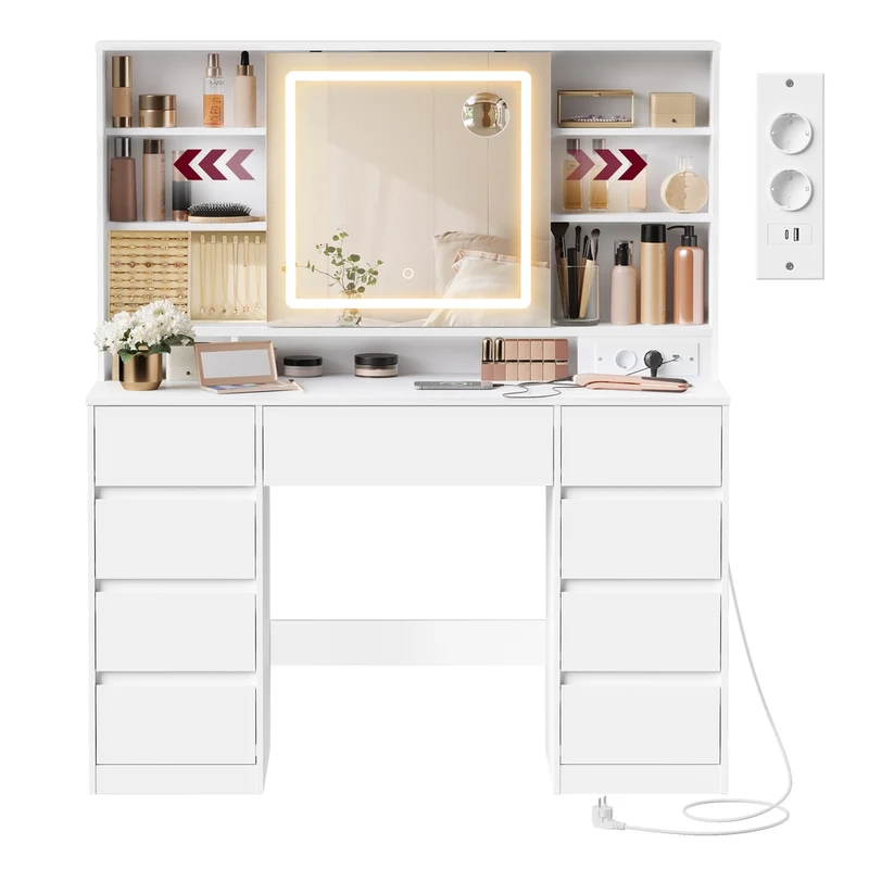 Tocador con espejo luz y almacenaje para maquillaje y accesorios
