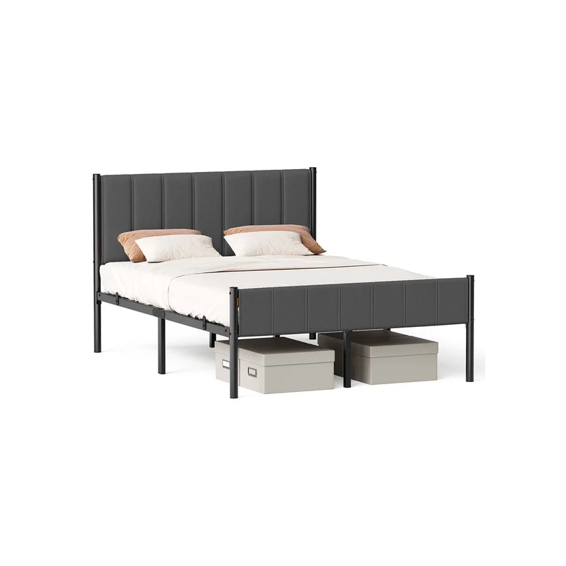 Cama con cabecero tapizado estructura metálica